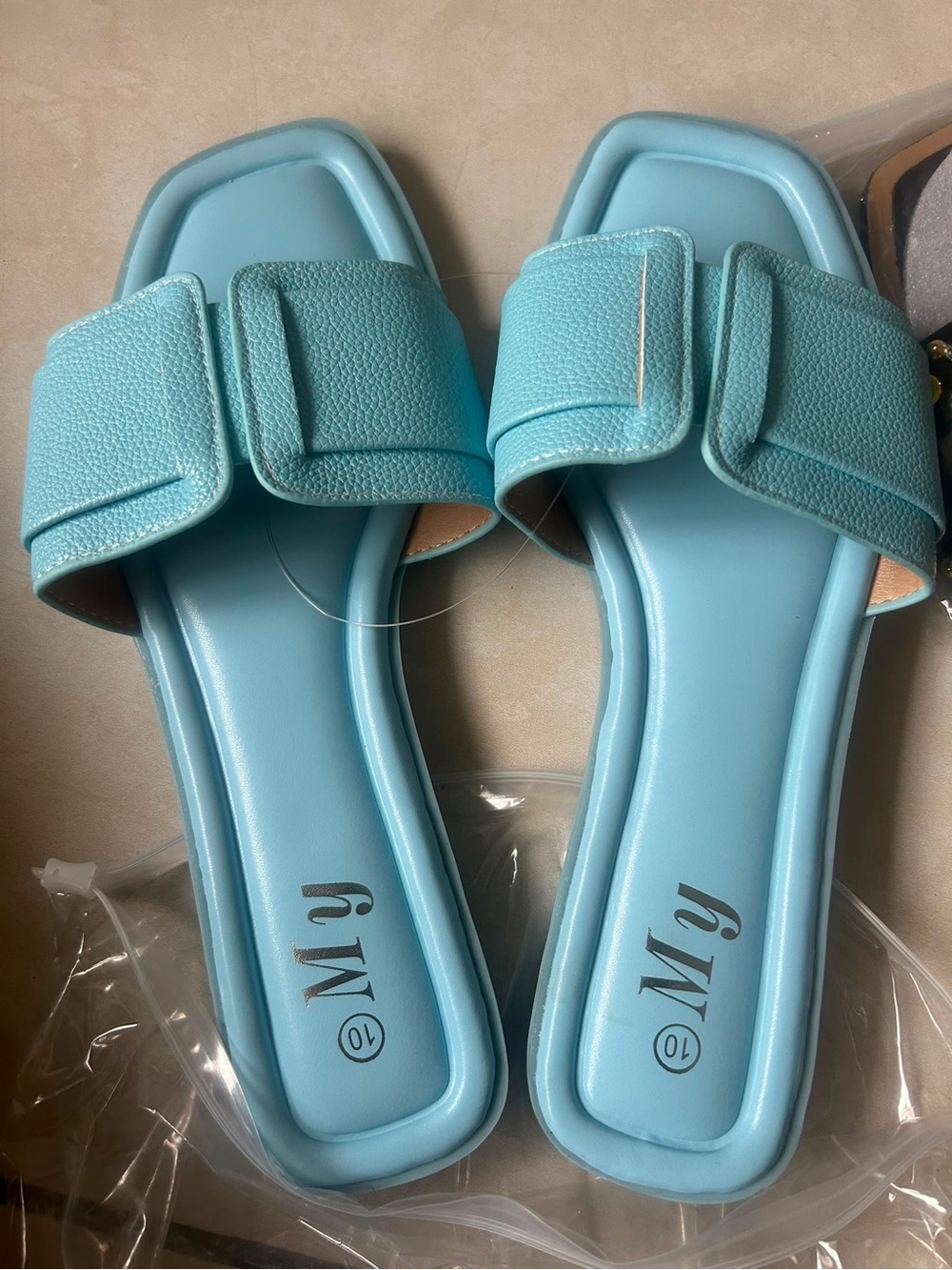 Women's Aqua Slide Sandals with Textured Strap